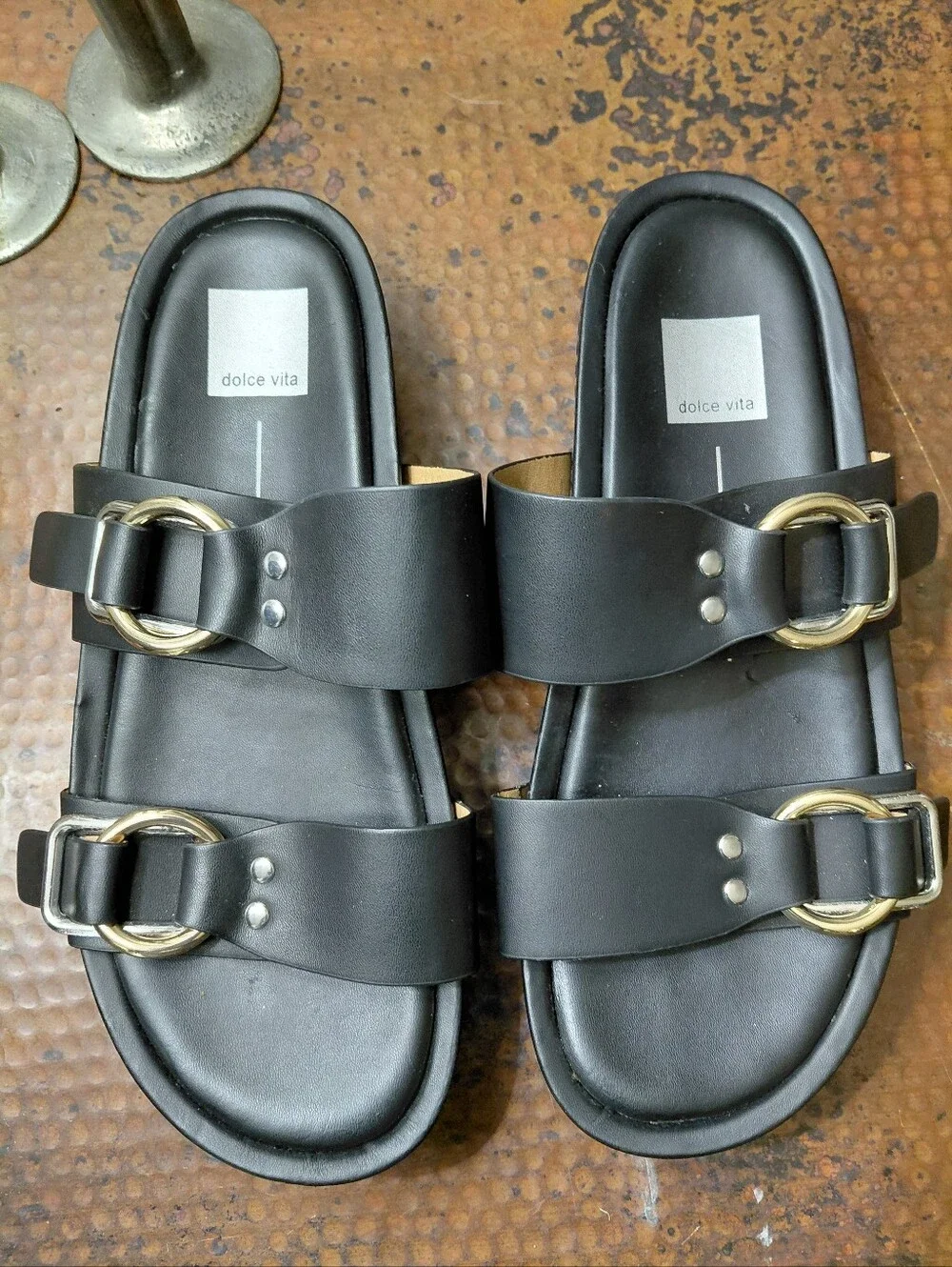Dolce Vita Sz. 10 Cici Black Stella Buckled Platform Slide Sandals